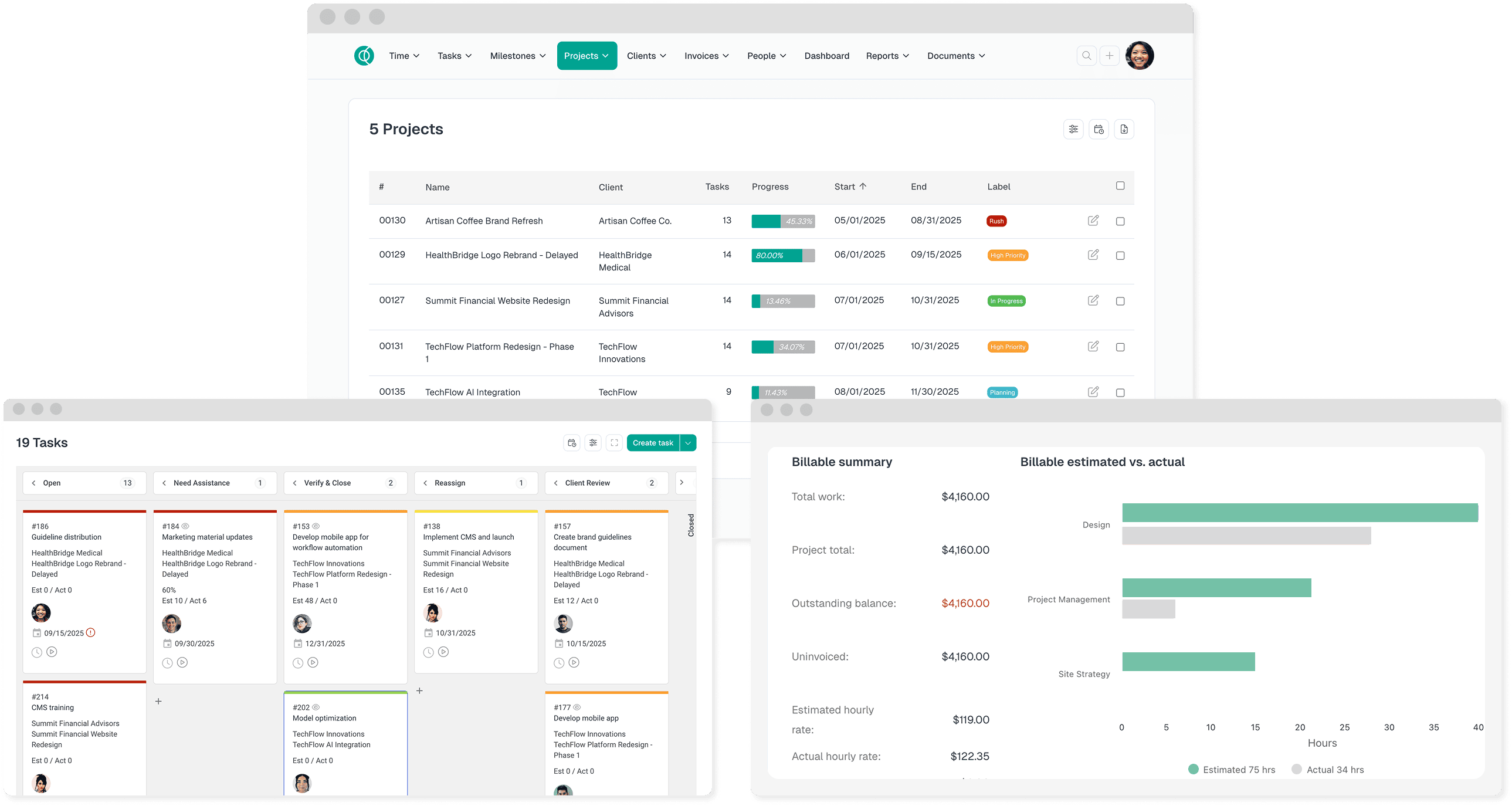 Project management interface showing task organization and team collaboration
